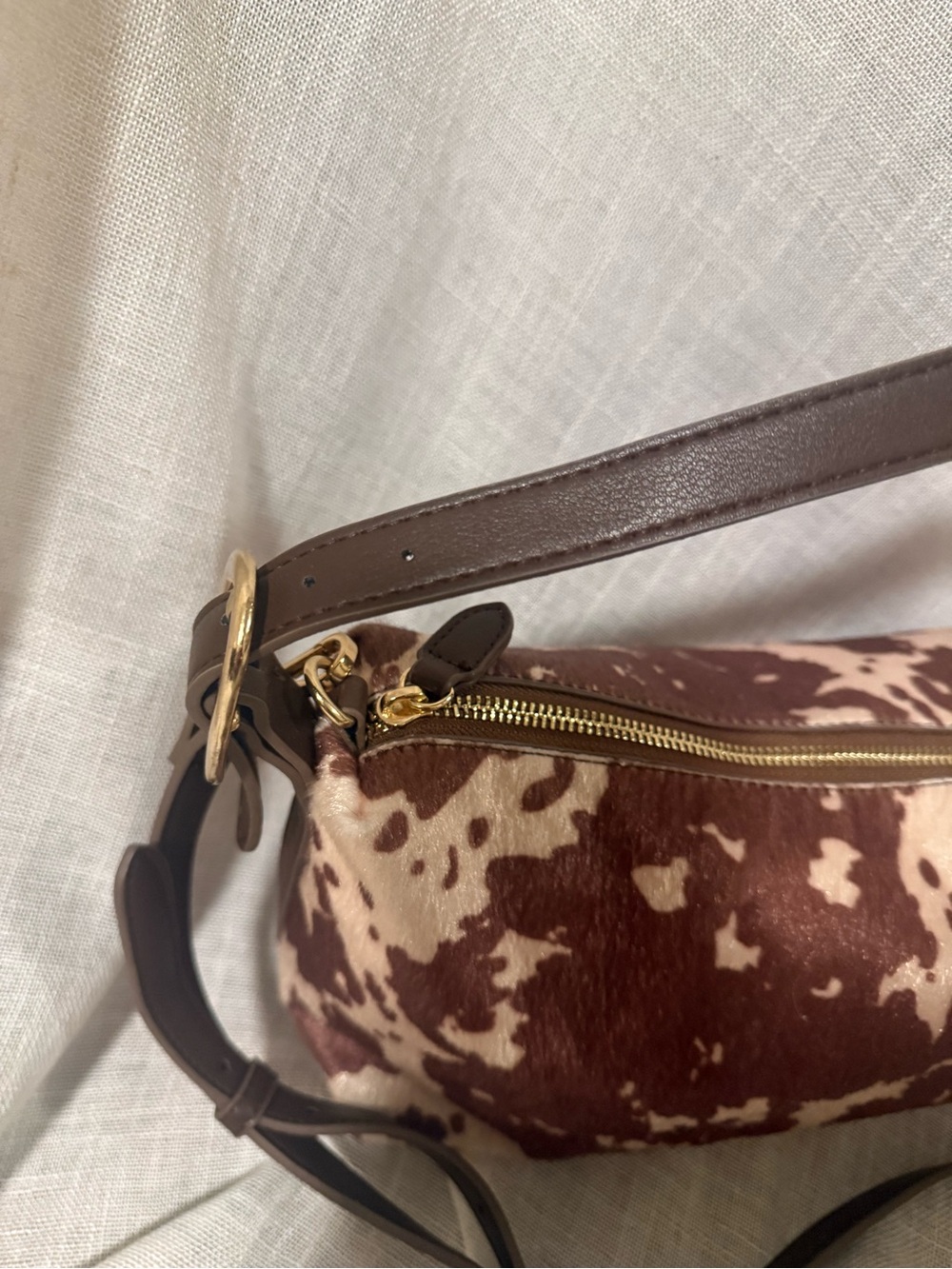 Brown and Cream Faux Cowhide Shoulder Bag - Women Bags - Used Once - Picture 2 of 6
